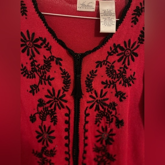 Kathie Lee Vintage Sweater Women’s S, RED & BLACK zip, peeling & stitching loss - Picture 5 of 12